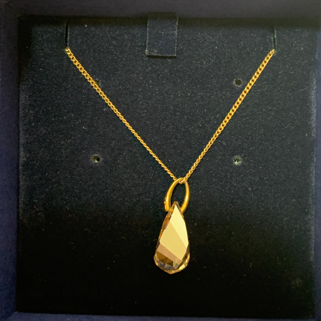Swarovski Gold Crystal Drop Pendant & Chain | Like New |