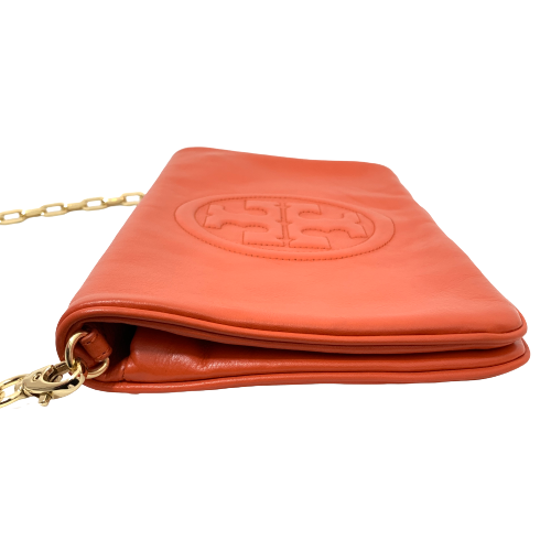 Tory Burch Orange Leather 'Bombe Reva' Clutch | Gently Used |