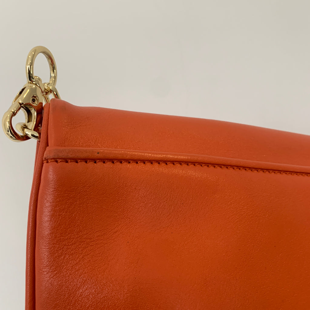 Tory Burch Orange Leather 'Bombe Reva' Clutch | Gently Used |