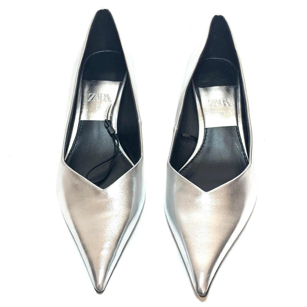 ZARA Silver Pointed Pumps | Brand New |