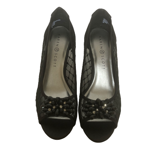 Karen Scott Black Mesh Rhinestone Peep-Toe Heels | Brand New |