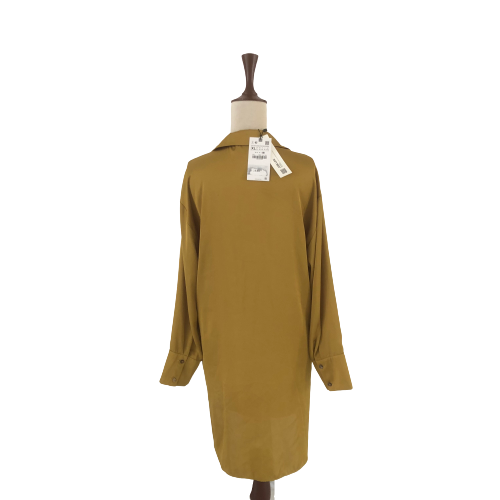 ZARA Metallic Mustard Satin Long Collared Shirt | Brand New |