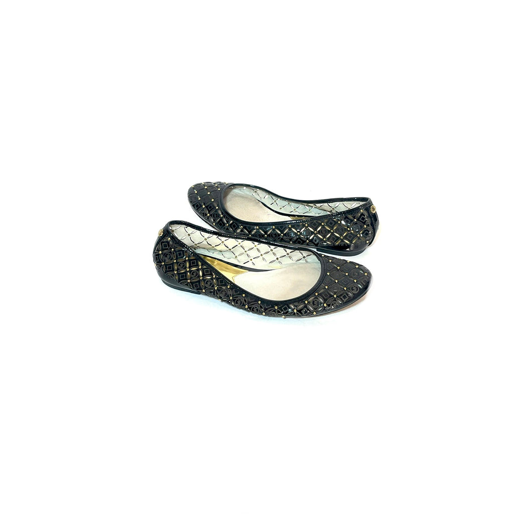 Michael Kors Black Leather Gabriella Perforated Ballet Flats | Pre Loved |