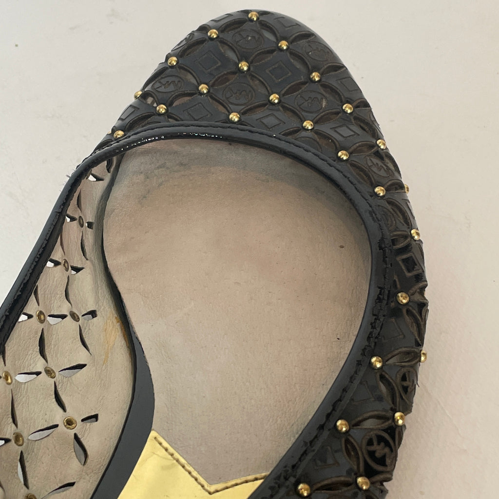 Michael Kors Black Leather Gabriella Perforated Ballet Flats | Pre Loved |