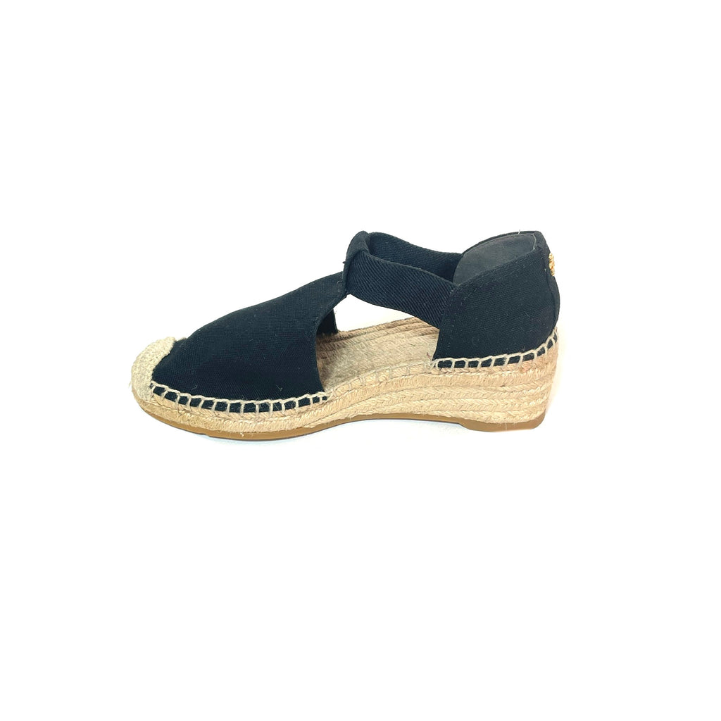Tory Burch Black Canvas Espadrille Wedges | Gently Used |