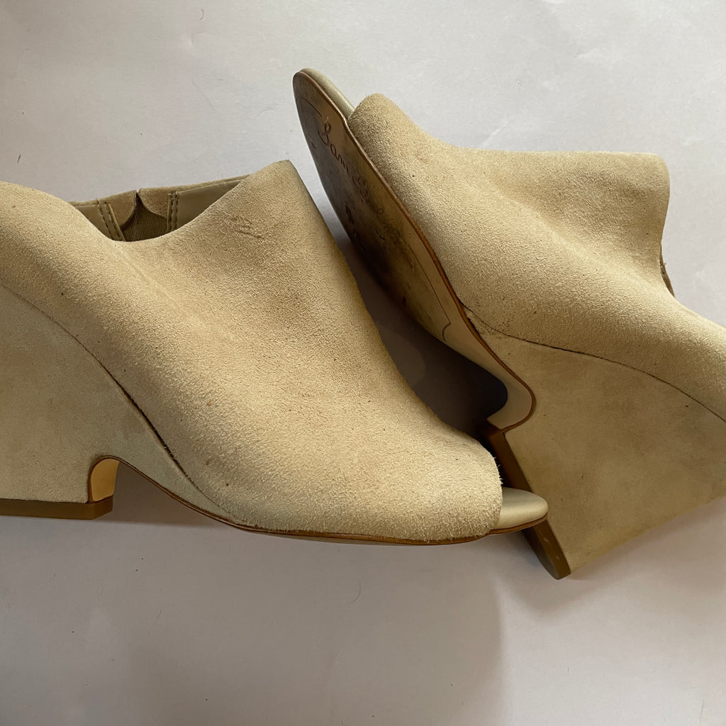 Sam Edelman Ivory Suede Peep-toe Mule Wedges | Pre Loved |