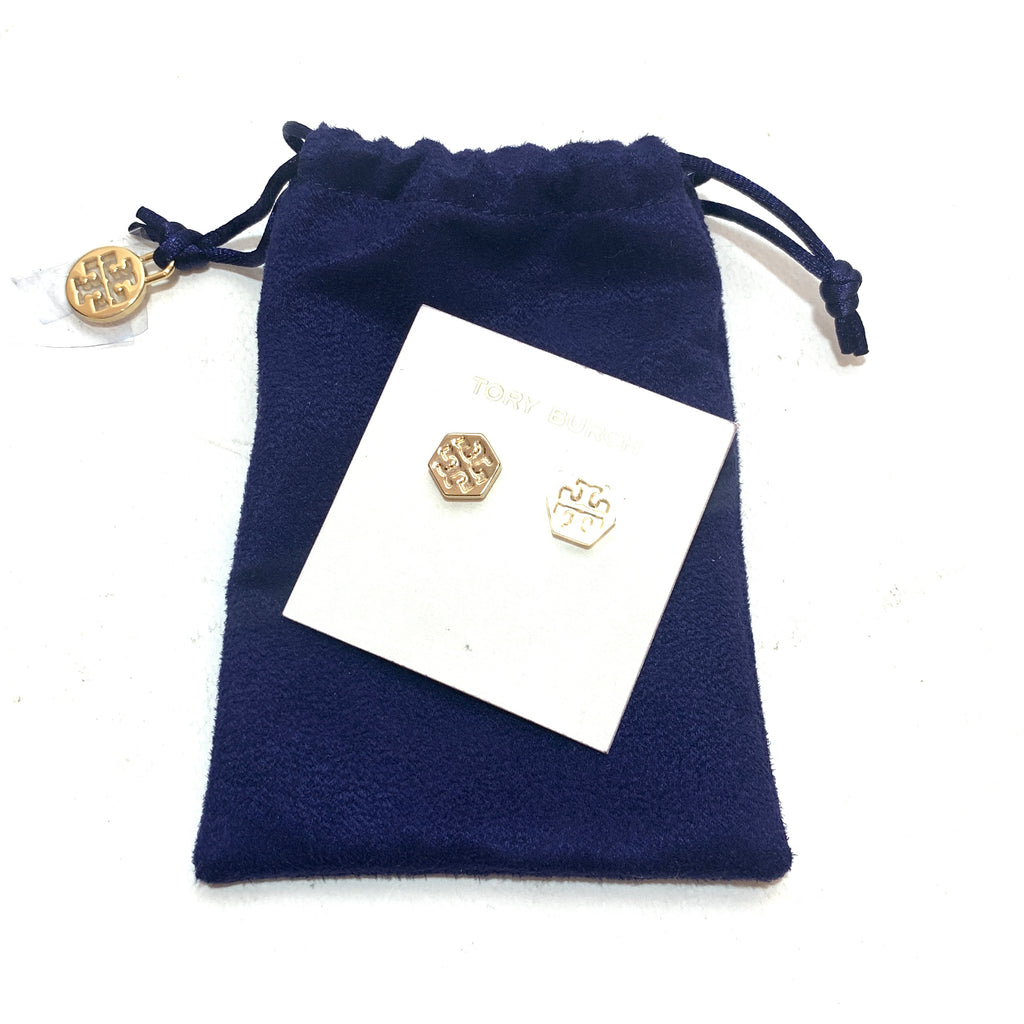 Tory Burch Hexagon Logo Stud Earrings | Like New |