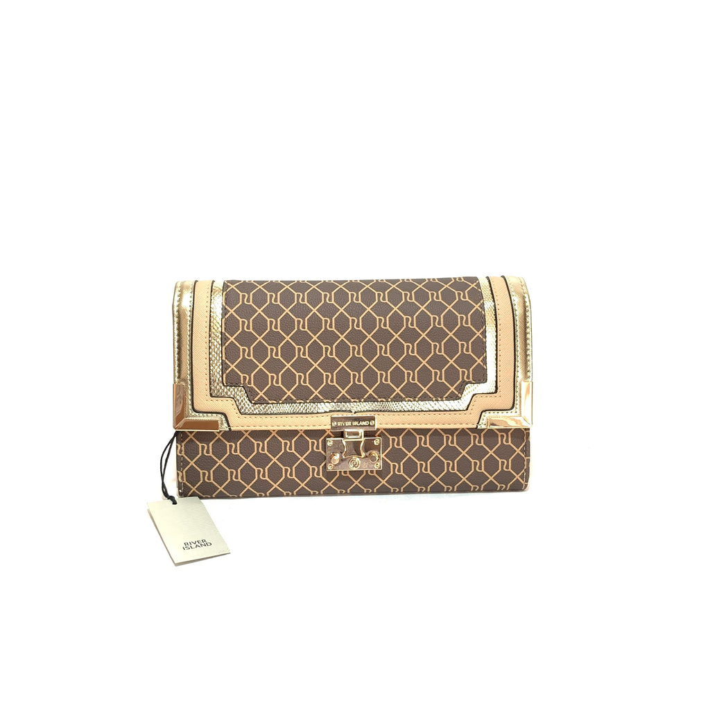 River Island Brown & Gold Travel Wallet | Brand New |