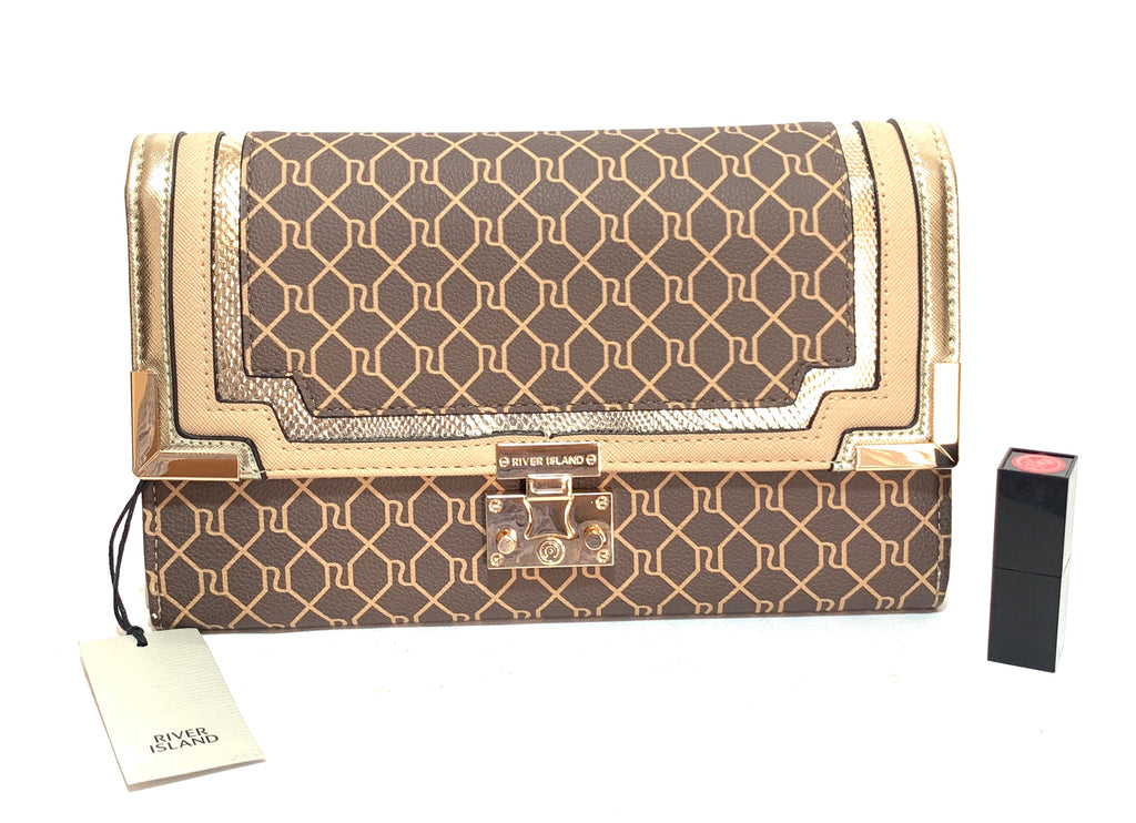 River Island Brown & Gold Travel Wallet | Brand New |
