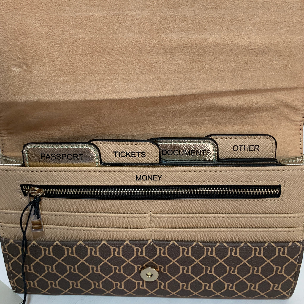 River Island Brown & Gold Travel Wallet | Brand New |