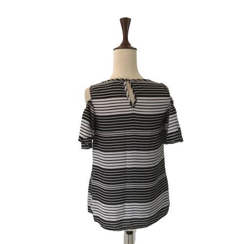 Suzy Shier Black & White Striped Cold Shoulder Top | Gently Used |
