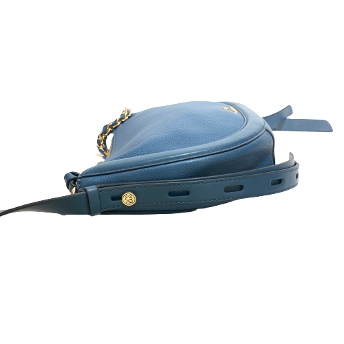 Michael Kors Blue Pebbled Leather Saddle Crossbody Bag | Gently Used |