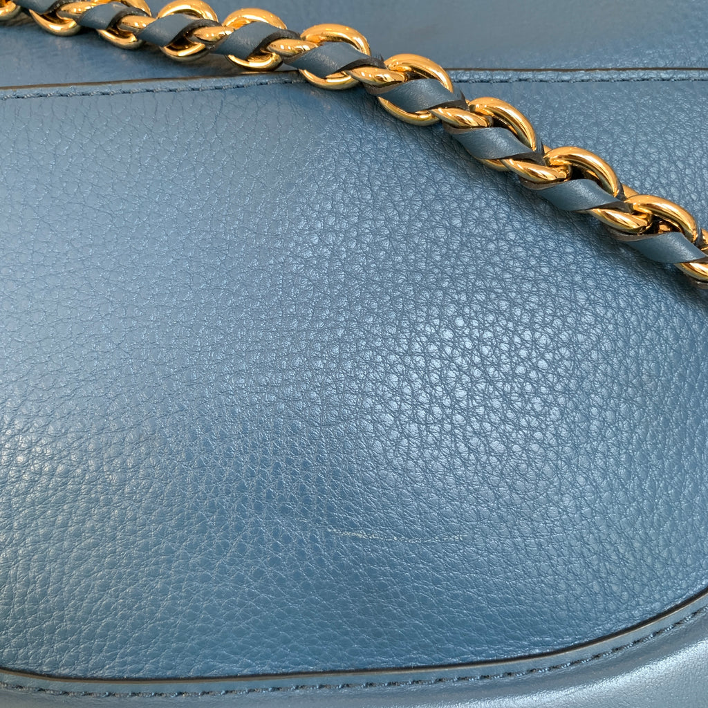 Michael Kors Blue Pebbled Leather Saddle Crossbody Bag | Gently Used |