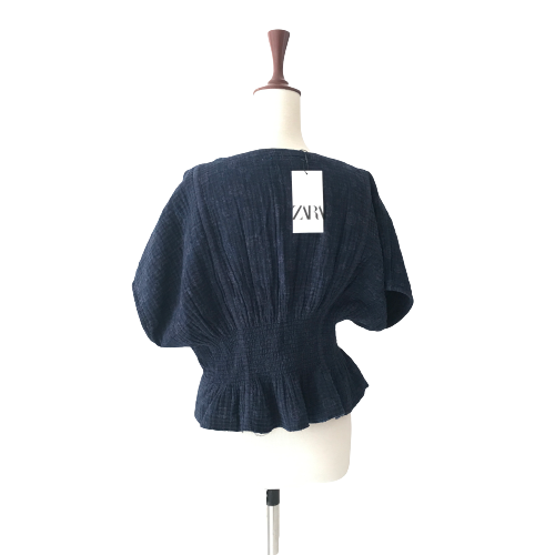 ZARA Blue Cinched Pleated Top | Brand New |