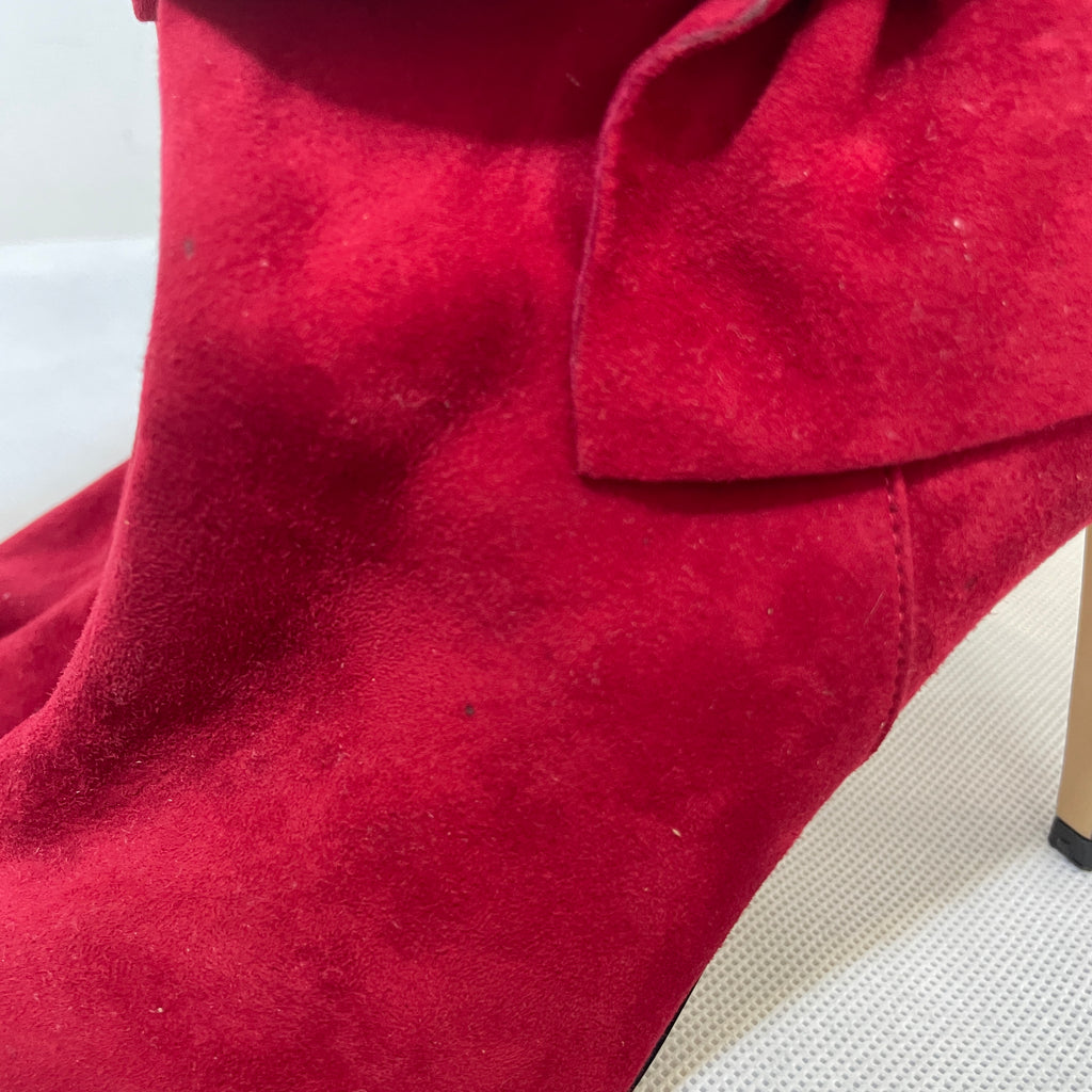 Karen Millen Red Suede Peep-Toe Bootie Heels | Gently Used |