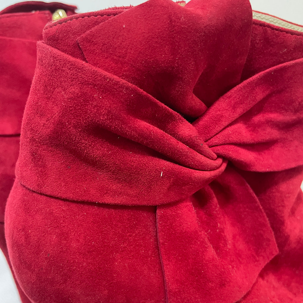Karen Millen Red Suede Peep-Toe Bootie Heels | Gently Used |