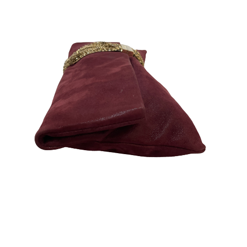 Jimmy Choo Maroon Suede & Gold Chains Clutch | Pre Loved |