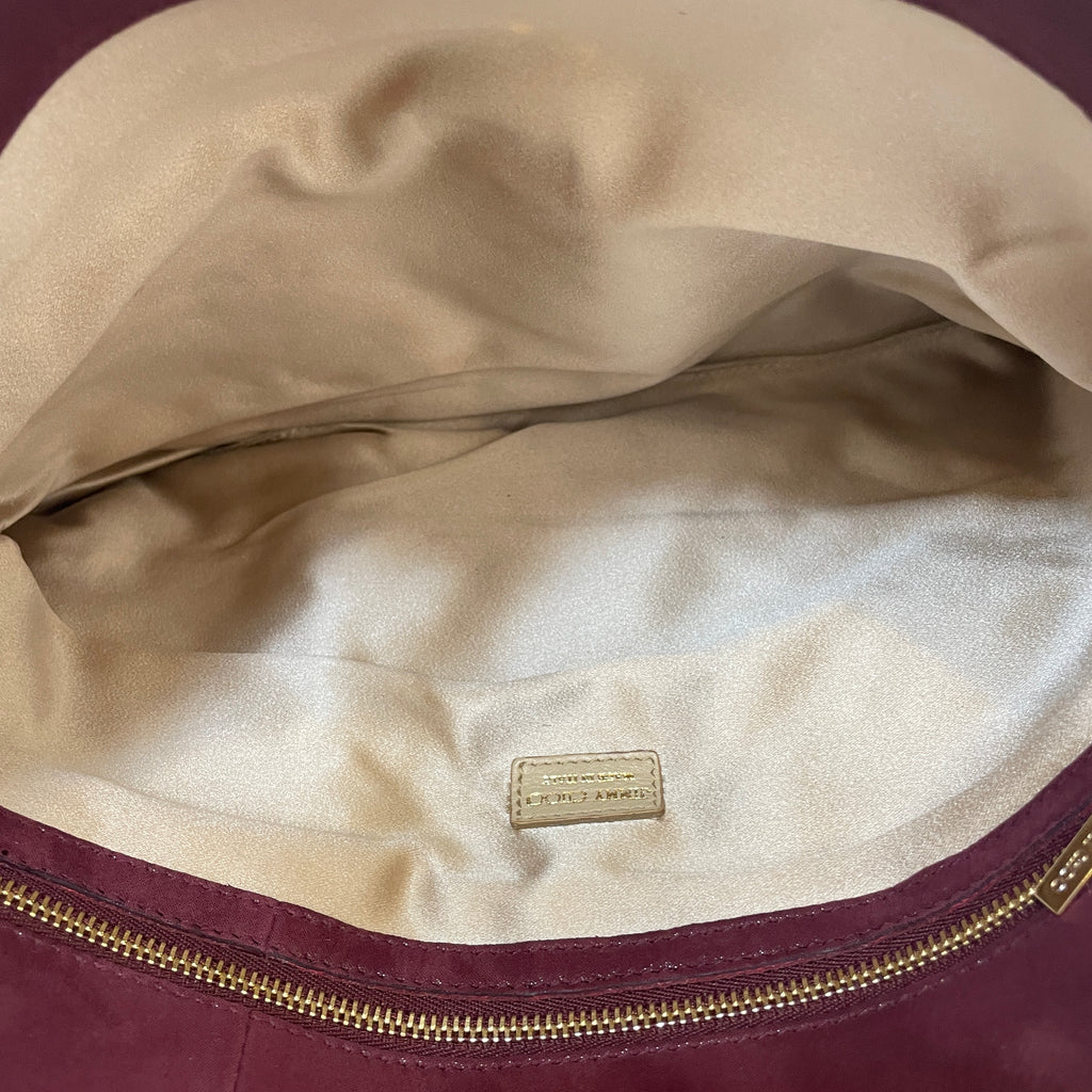 Jimmy Choo Maroon Suede & Gold Chains Clutch | Pre Loved |