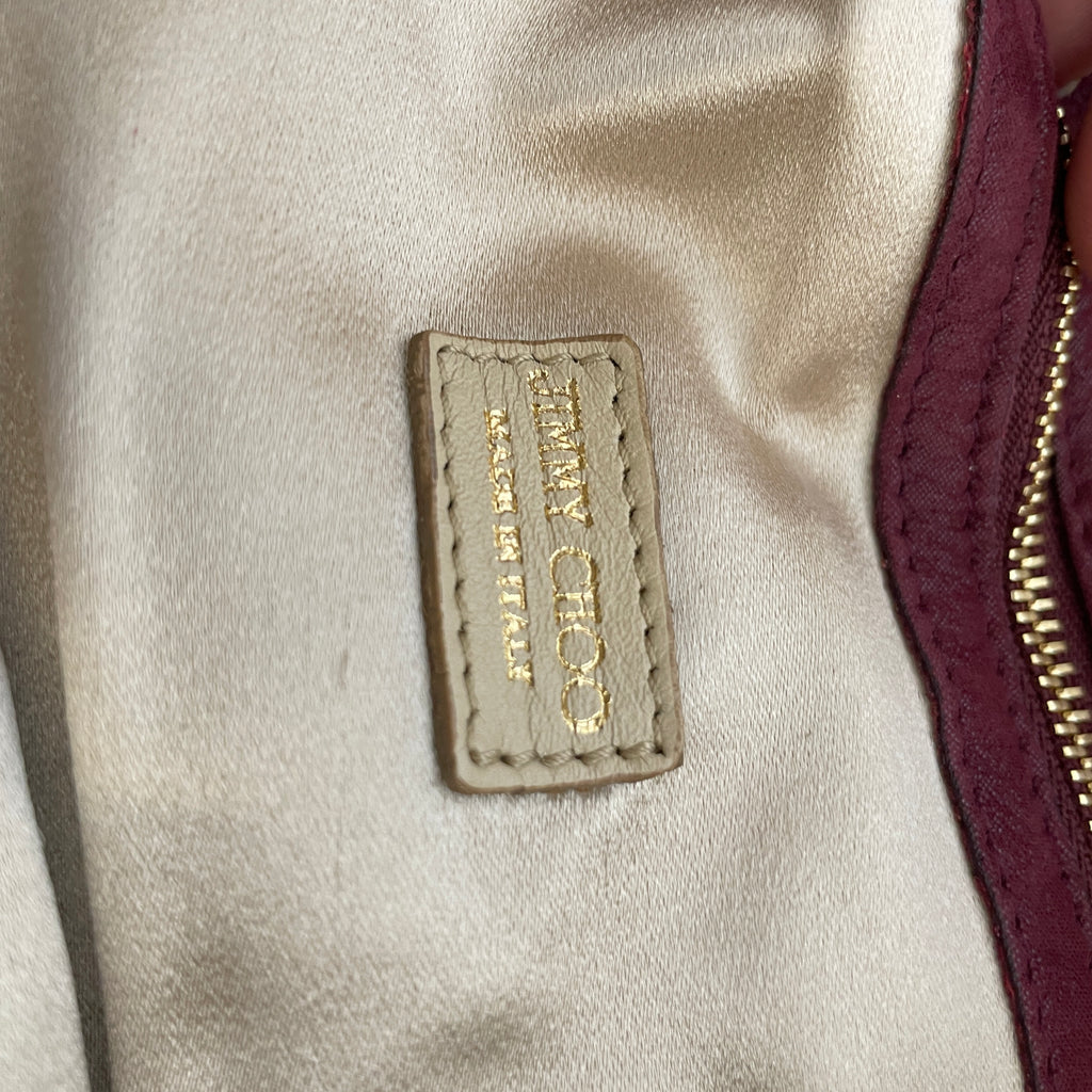 Jimmy Choo Maroon Suede & Gold Chains Clutch | Pre Loved |