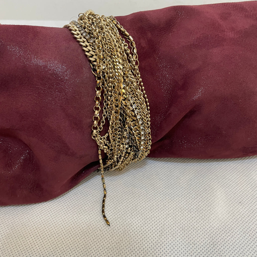 Jimmy Choo Maroon Suede & Gold Chains Clutch | Pre Loved |
