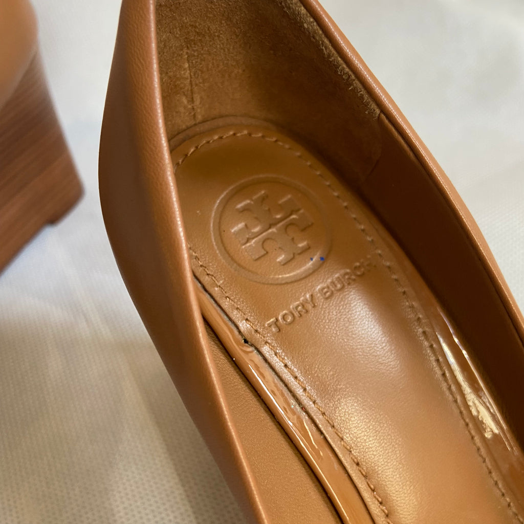 Tory Burch Tan Leather 'Jolie' Peep-toe Wedges | Pre Loved |