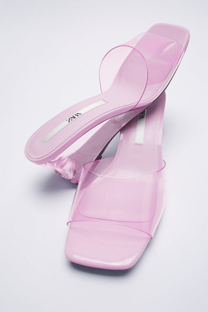 ZARA Pink Vinyl Wedge Slides | Brand New |