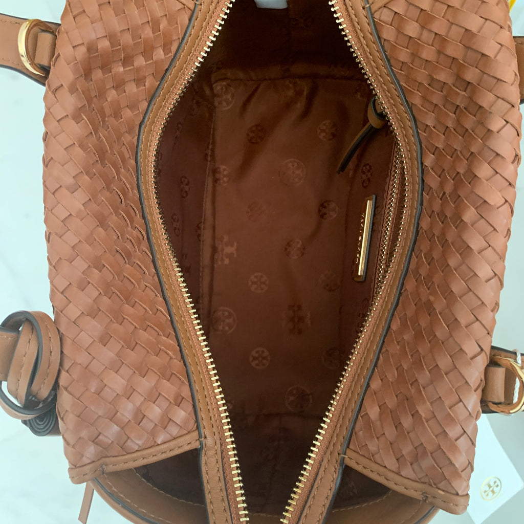 Tory Burch Tan Leather 'THEA' Woven Mini Slouchy Satchel | Brand New |