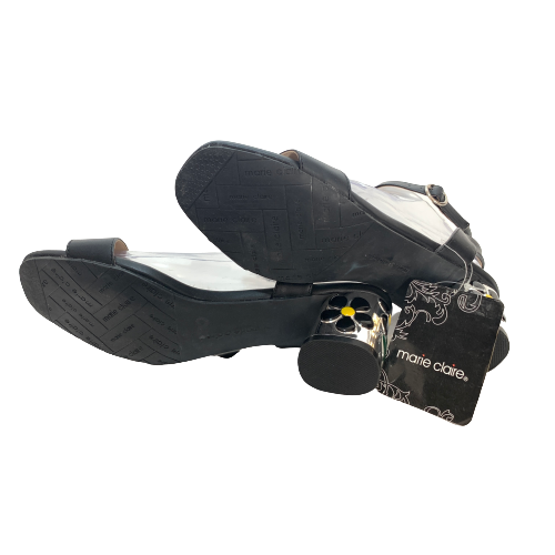 Marie Claire Black Floral Block Heeled Sandals | Brand New |