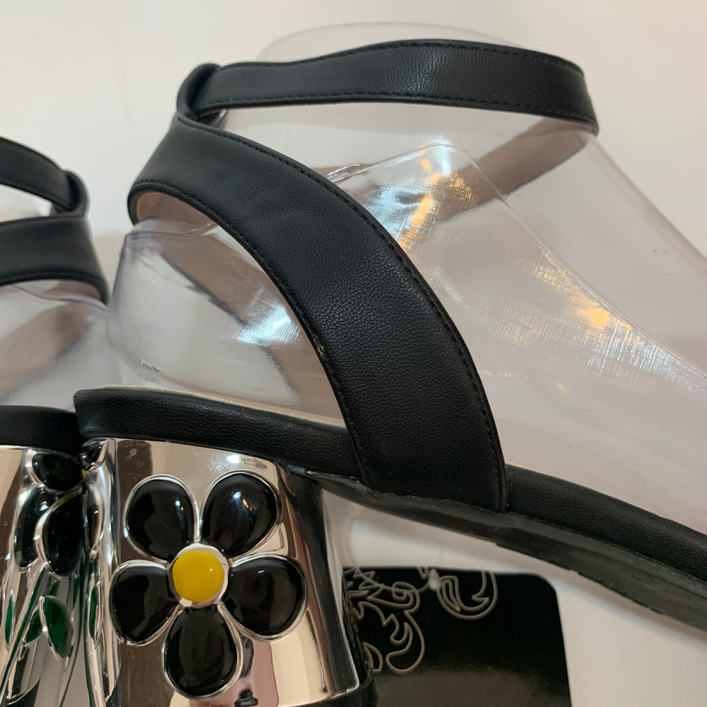 Marie Claire Black Floral Block Heeled Sandals | Brand New |