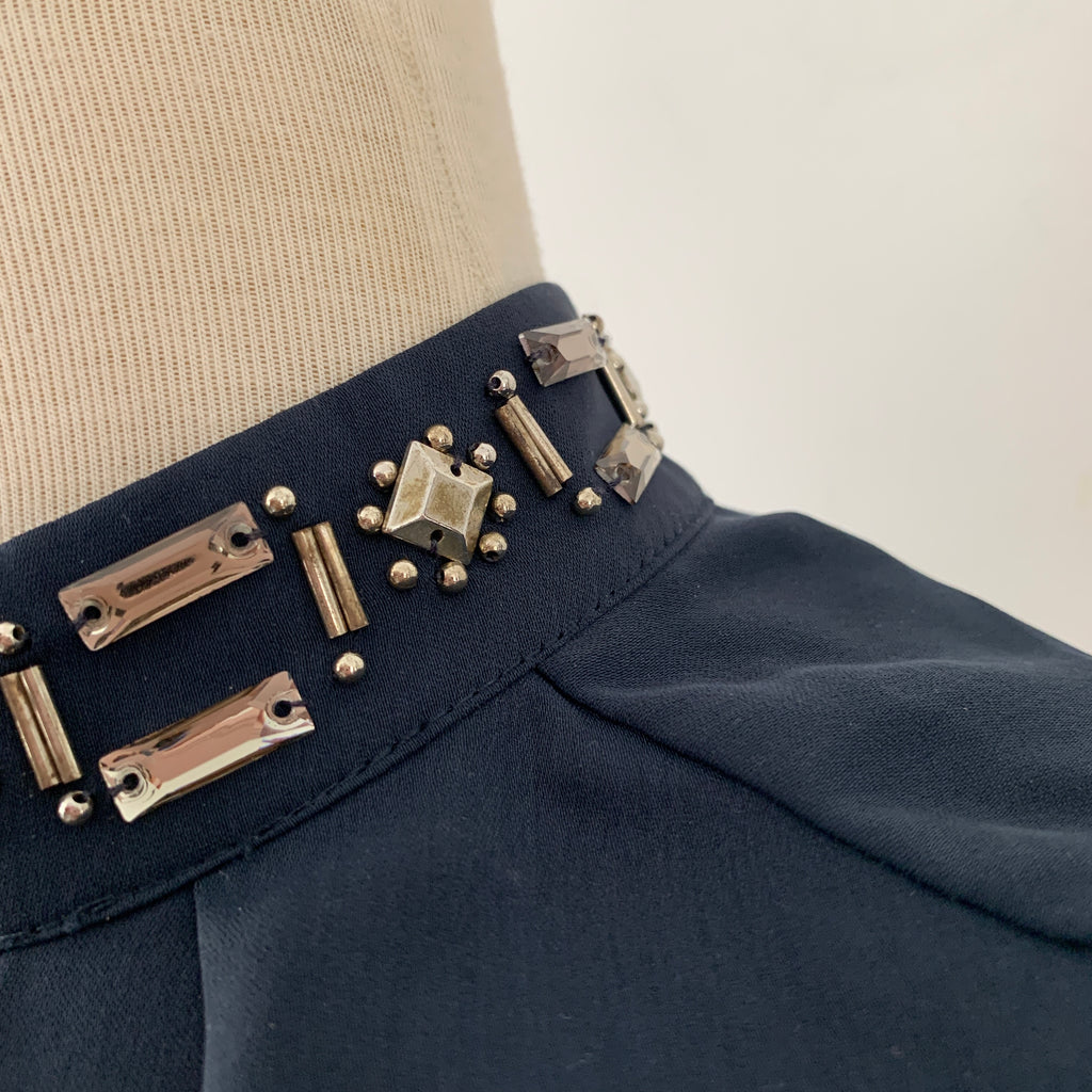 H&M Navy Embellished Rhinestone Neckline Top | Gently Used |