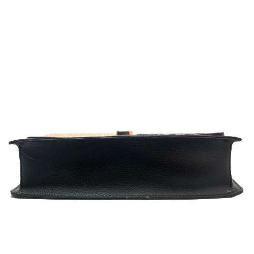 Karl Lagerfeld Black & Beige Thatched Flap Shoulder Bag | Brand New |