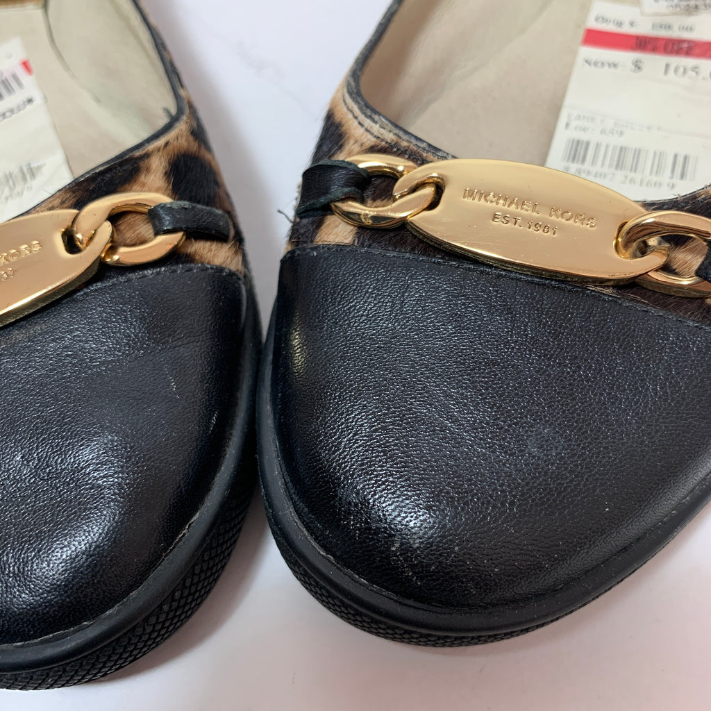 Michael Kors Animal Print & Black Leather Ballet Flats | Pre Loved |
