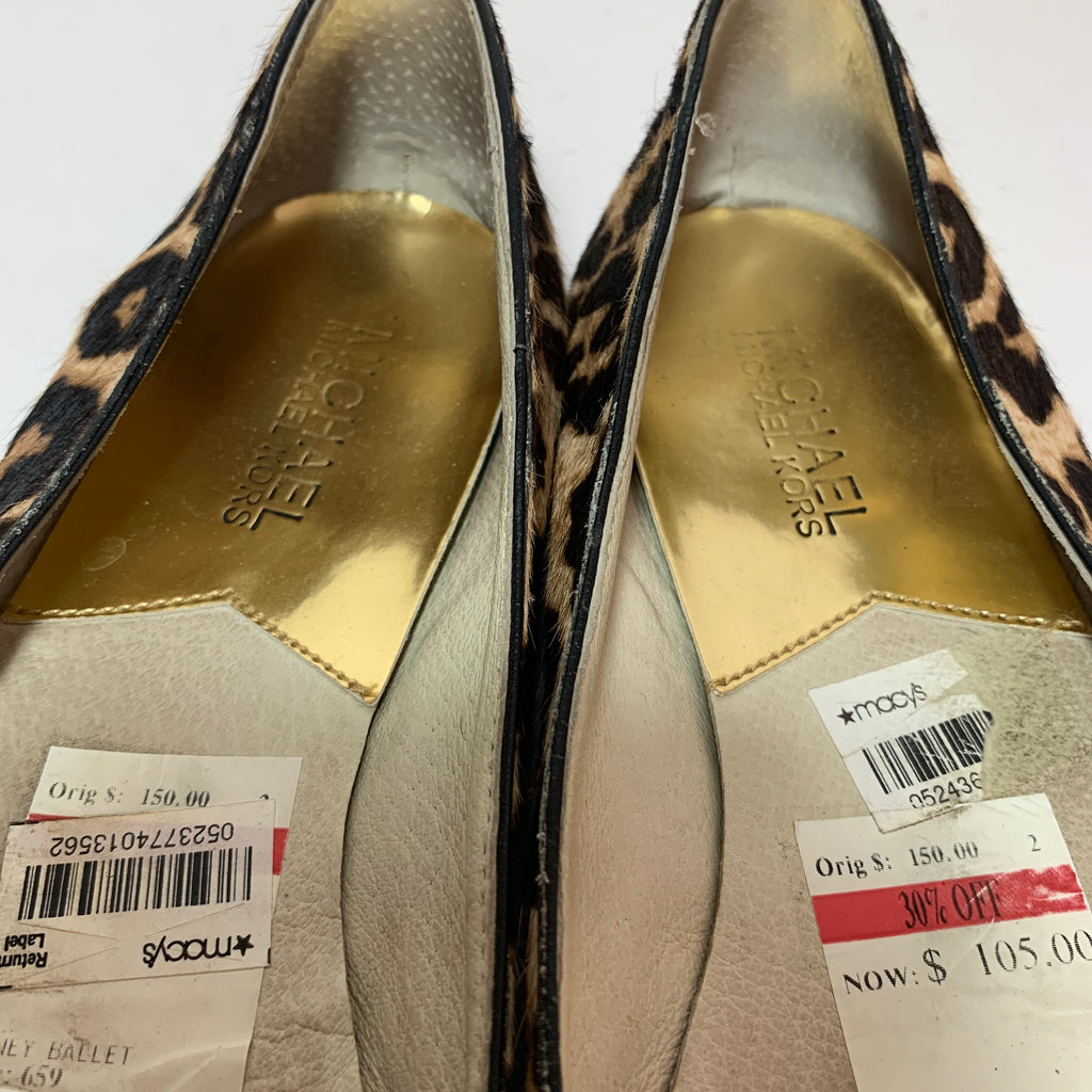 Michael Kors Animal Print & Black Leather Ballet Flats | Pre Loved |