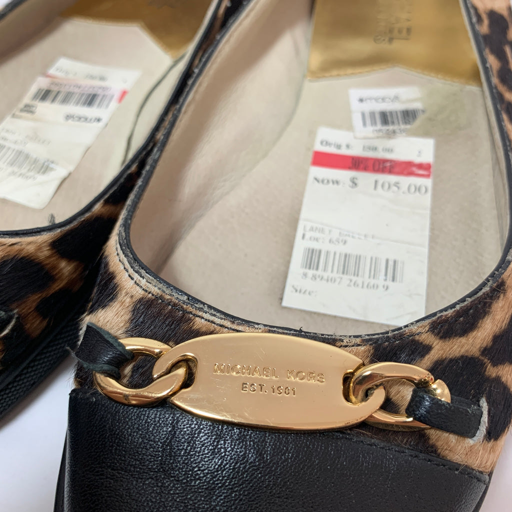 Michael Kors Animal Print & Black Leather Ballet Flats | Pre Loved |