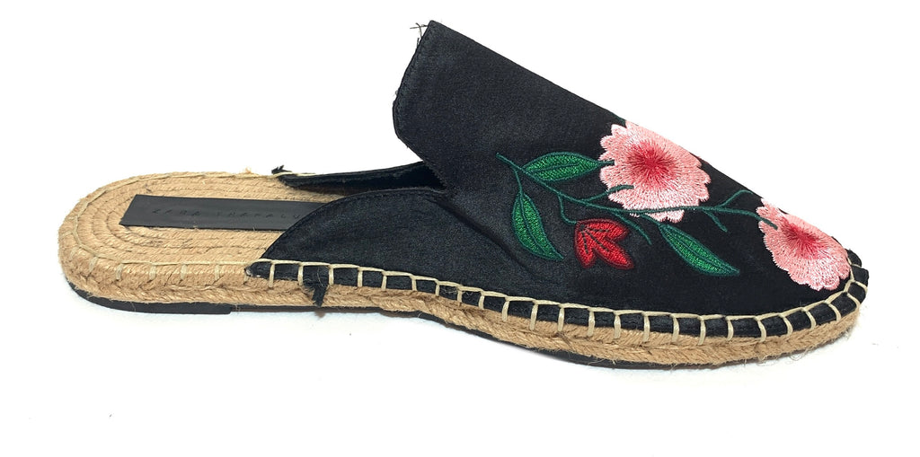 Zara Black Floral Embroidered Flat Mules | Like New |