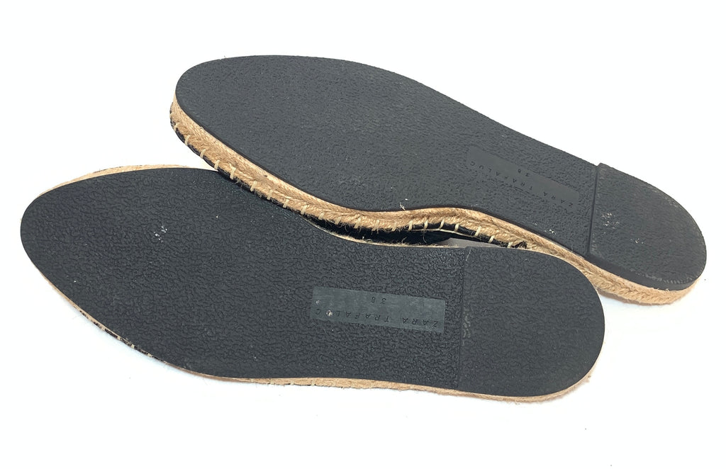 Zara Black Floral Embroidered Flat Mules | Like New |