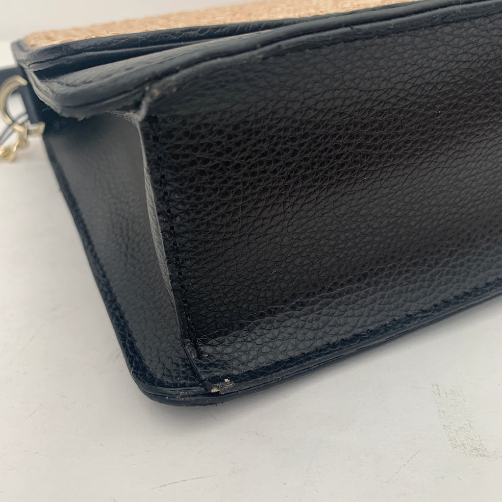 Karl Lagerfeld Black & Beige Thatched Flap Shoulder Bag | Brand New |