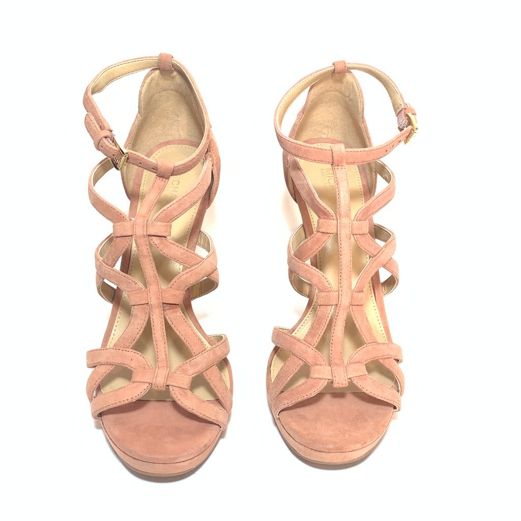 Michael Kors 'Sandra' Caged Terra Suede Platform High Heeled Sandals | Like New |