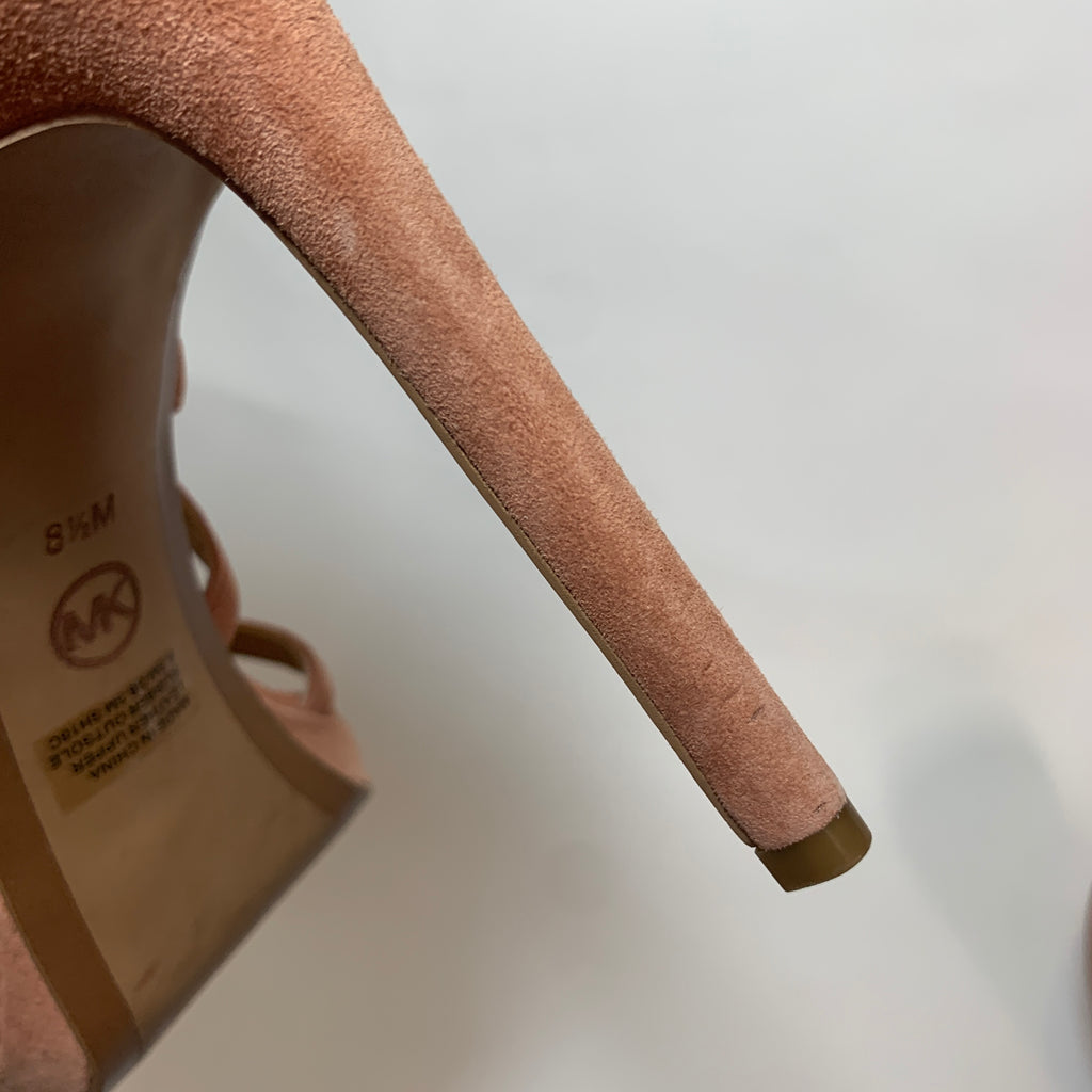 Michael Kors 'Sandra' Caged Terra Suede Platform High Heeled Sandals | Like New |