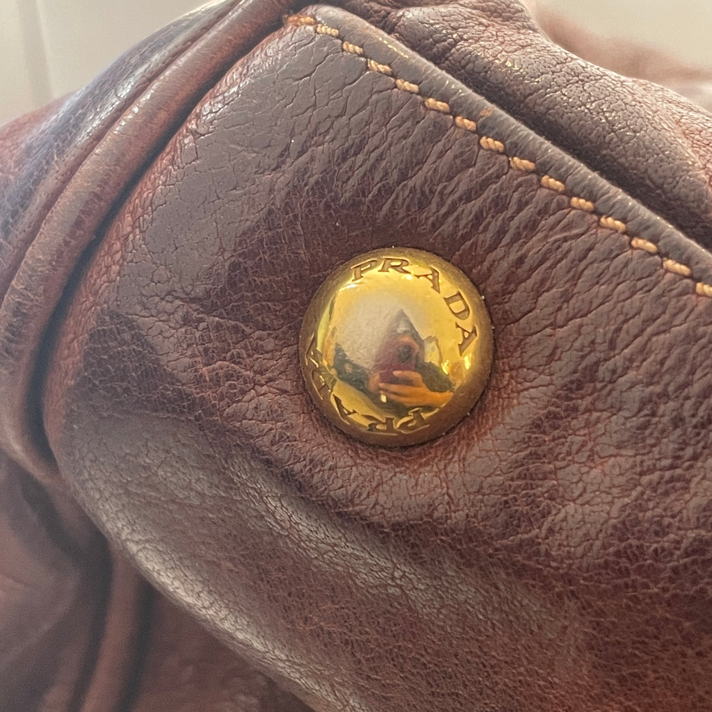 Prada Buffalo Leather Cocoa Frame Washed Bag | Gently Used |