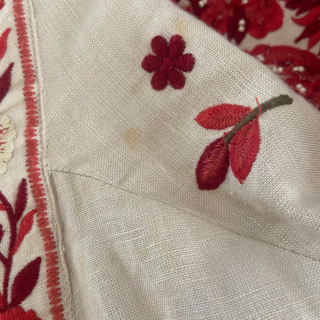 Mango Beige with Red Embroidery Open Long Jacket | Brand New |