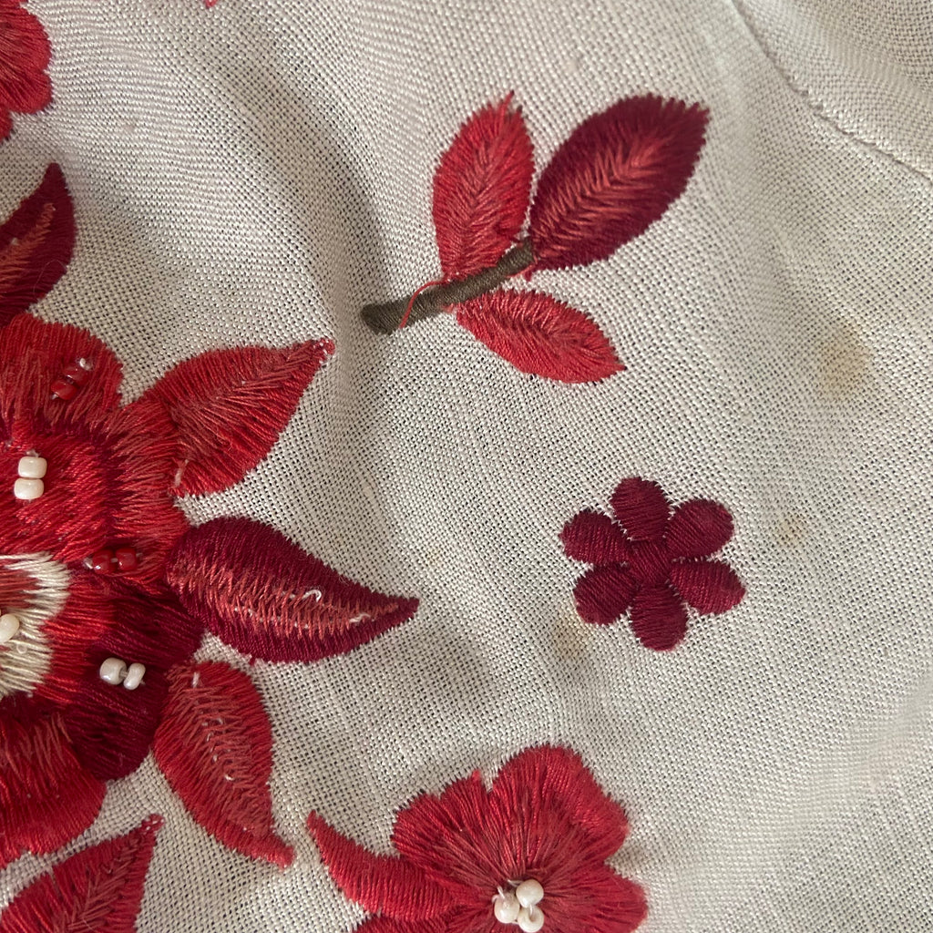 Mango Beige with Red Embroidery Open Long Jacket | Brand New |