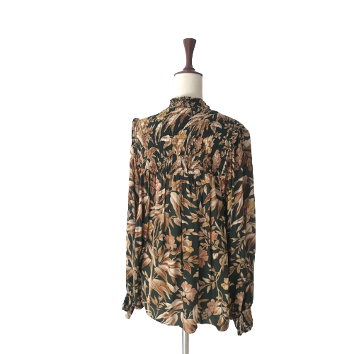 H&M Floral Print Brown High-neck Blouse | Gently Used |