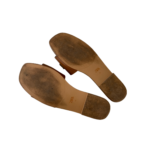 ZARA Tan Pearls Flat Slides | Gently Used |