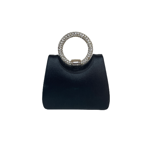 Stuart Weitzman Black Satin & Crystal Handle Evening Bag | Gently Used |