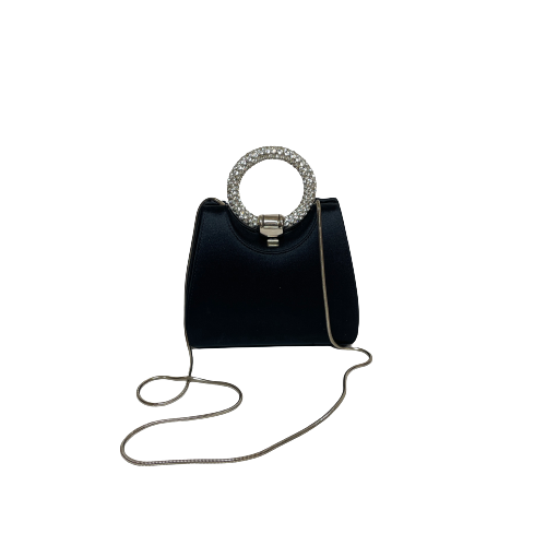 Stuart Weitzman Black Satin & Crystal Handle Evening Bag | Gently Used |