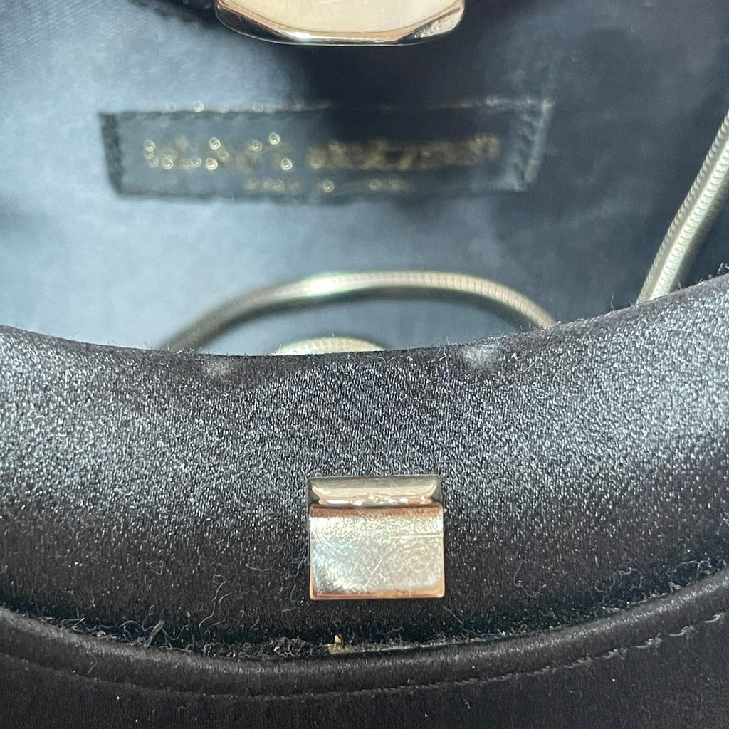 Stuart Weitzman Black Satin & Crystal Handle Evening Bag | Gently Used |