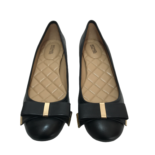 Michael Kors 'Kiera' Ballet Flat Black Leather Block Heel Pumps | Brand New |