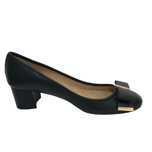 Michael Kors 'Kiera' Ballet Flat Black Leather Block Heel Pumps | Brand New |