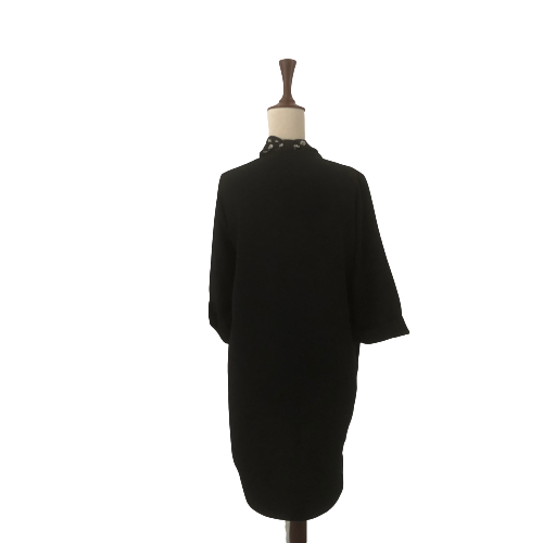 ZARA Black Zip Top with Silk Necktie | Gently Used |